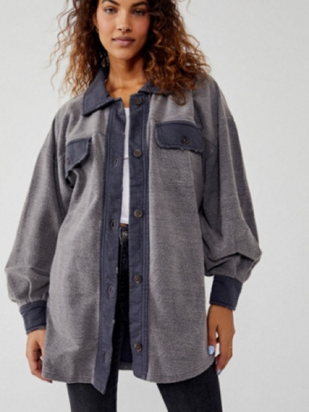 Free People Ruby Oversized Blue Gray Shirt Jacket